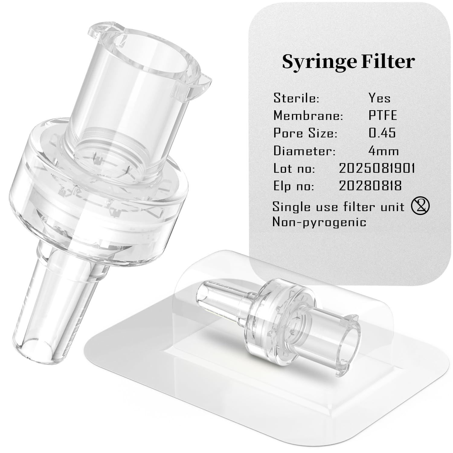 Biomed Solution Sterile Syringe Filter, PES/Nylon/PTFE Membrane 0.22/0.45um Pore Size, 4mm Membrane Diameter,Individually Packaged (PES 0.22um, 50pcs)