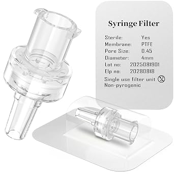 Biomed Solution Sterile Syringe Filter, PES/Nylon/PTFE Membrane 0.22/0.45um Pore Size, 4mm Membrane Diameter,Individually Packaged PTFE 0.45um, 100pcs