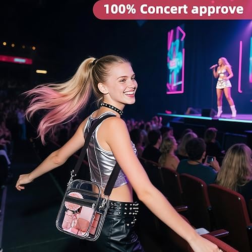 Miniatura 4 de Blvornl Bolso cruzado transparente con correa de hombro ajustable, bolsa transparente de PVC aprobada para estadios con bolsillo frontal y lateral,