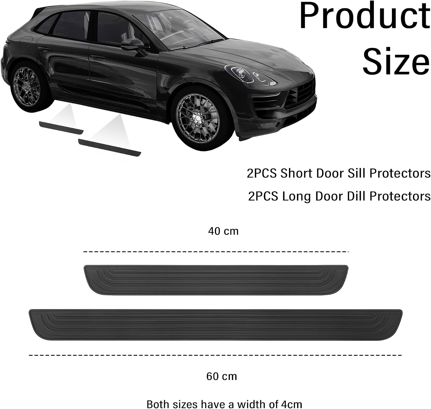 4pcs Car Door Sill Protector, Anti-Scratch Rubber Car Door Protector Edge Guards for Door Steps,Universal Waterproof Door Threshold Strips Exterior Accessories (Black, Width 4 cm) image 2