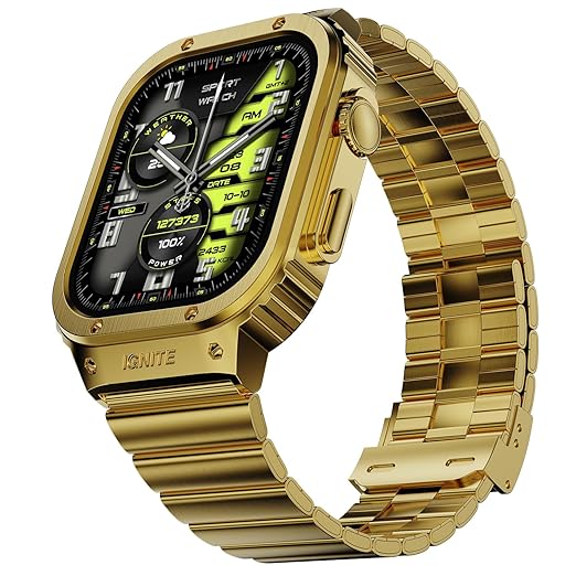 Fire-Boltt Maverick Smartwatch 51.308mm (2.02 inch) IPS Display, Luxury Stainless Steel Look, 320x385 Pixel Resolution, Bluetooth Calling, Voice Assistant (Gold)