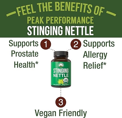 Miniatura 2 de Cápsulas veganas de ortiga orgánica USDA hechas con polvo de hoja de ortiga para próstata, crecimiento del cabello, alergia. Mejor que el extracto