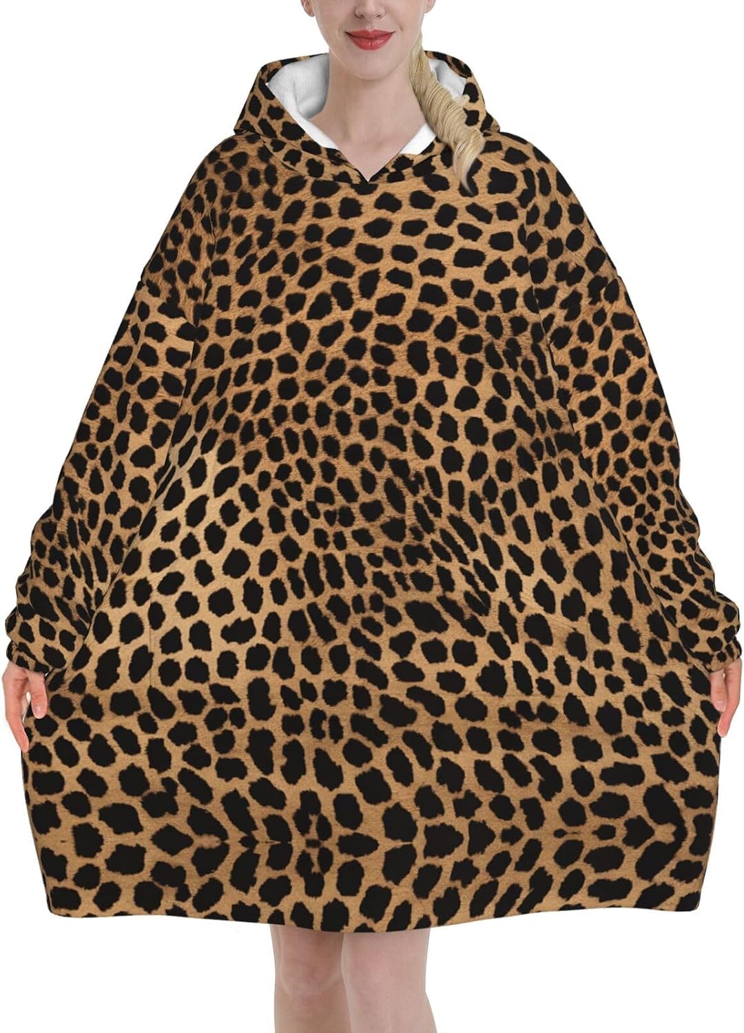 MUSM Leopard Print Print Blanket Hoodie Fleece Sweatshirt Blanket With Sleeves And Pockets