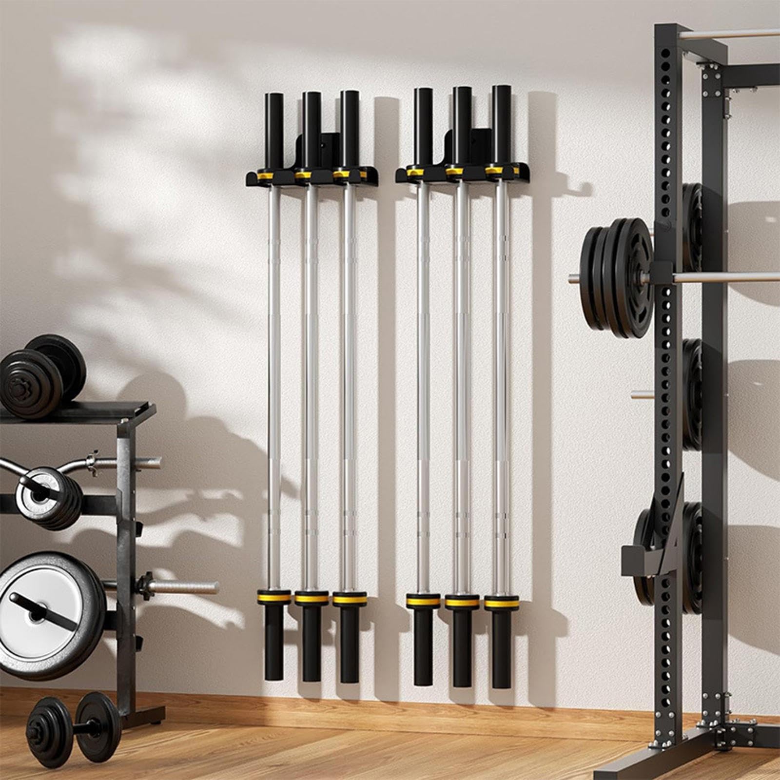 Facile Installazione, Supporto per bilanciere, Supporto per Pesi da Parete, per l'organizzazione della Palestra Domestica, Hardware Incluso, Staffa per l'organizzazione
