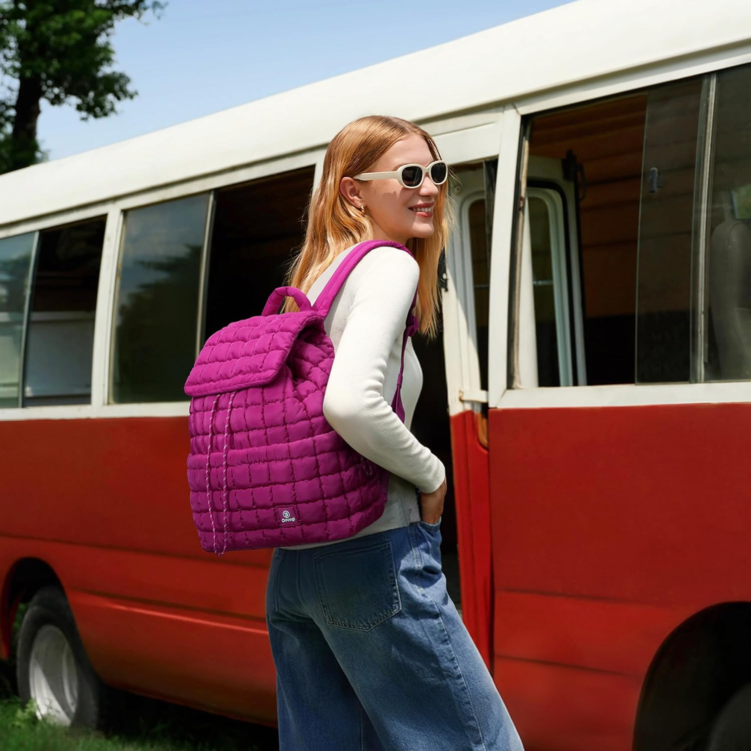 Quilted Backpack for Women, Lightweight Travel Gym Bag, Hiker Pack Drawstring Padding Backpacks, Puffer Travel Bag for Casual Daypack(Rose red) - Image 6