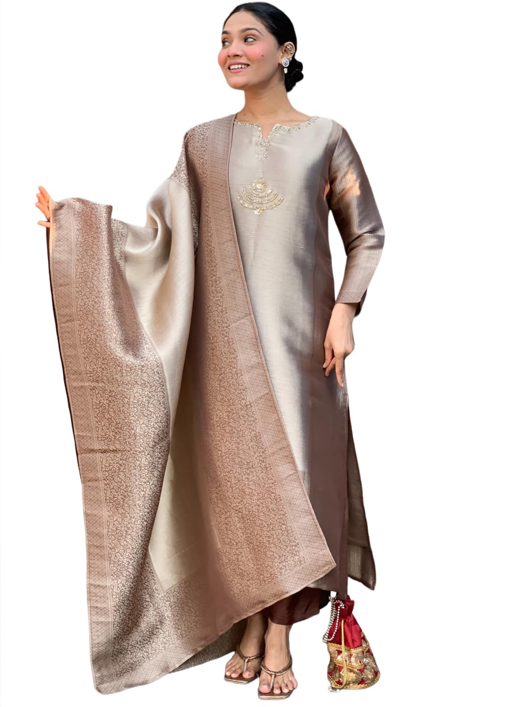 gosriki Women's Dyed Chanderi Embroidered A-Line Kurta with Pant and Dupatta | Kurta Set for Women | Ethnic Suit Set for Women | Traditional Indian Outfit | Women's Ethnic Wear-picture-31