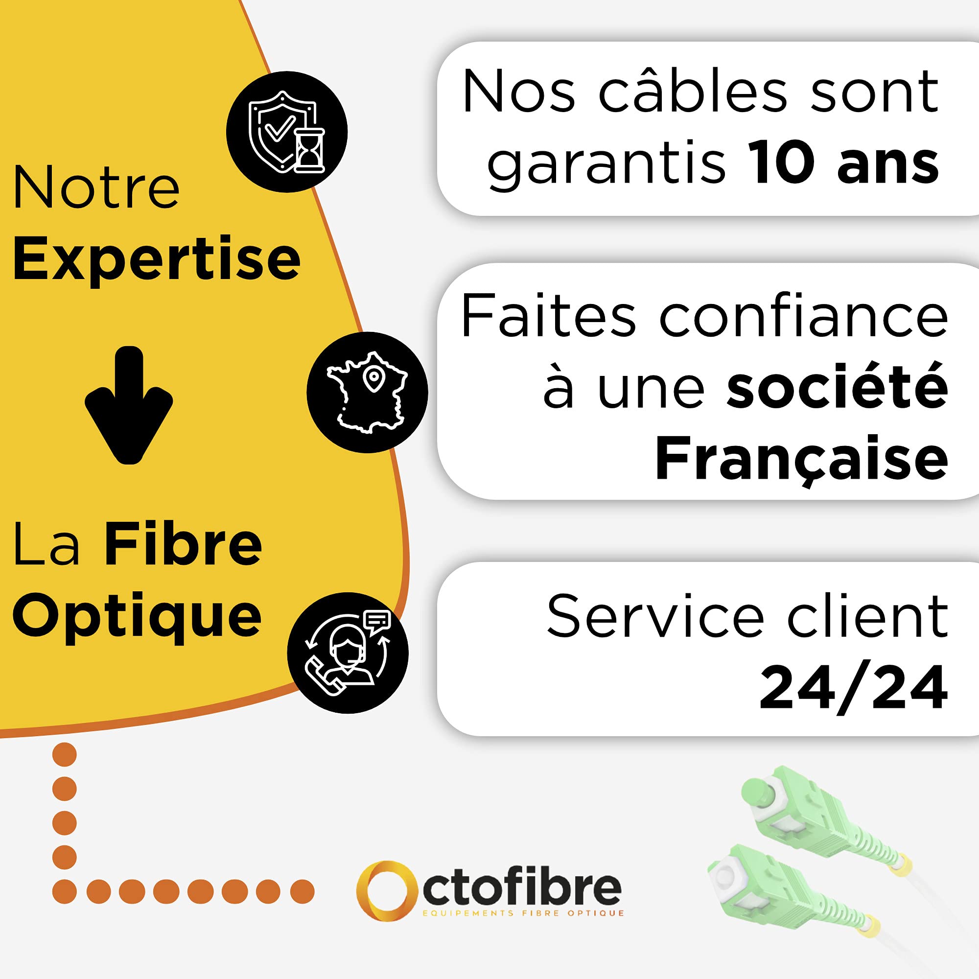 Câble Fibre Optique Orange SFR Bouygues - 30m - Renforcé Avec Blindage Kevlar - Rallonge/Jarretière Fibre Optique - SC APC vers SC APC - Garantie 10 Ans