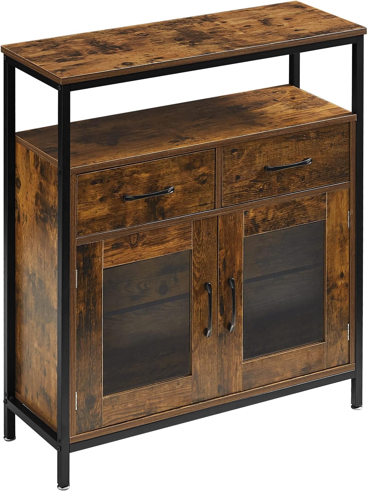 Storage Cabinet, Entryway Buffet Cabinet, Cupboard Console Table with Glass Doors, Drawers, Shelves, Kitchen Coffee Bar Cabinet Sideboard Storage Organizer for Living Room, Kitchen, Rustic Brown