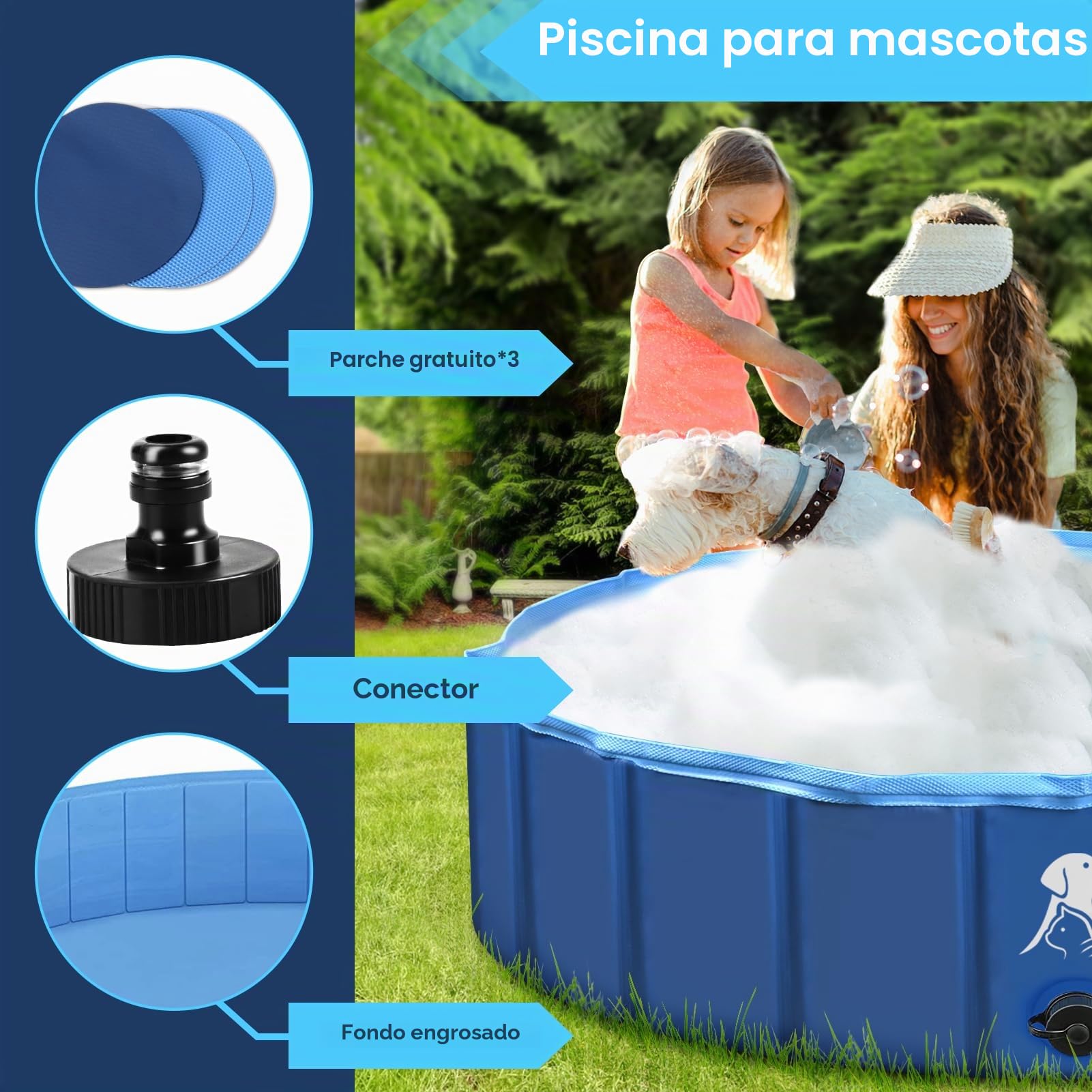 Fwiull Bañeras para Piscina Perros Plegable,Piscina Perros Grandes,160 x 30 cm, bañera para Perros, Piscina Estable, para Mascotas, niños, Piscina, Antideslizante, portátil, Azul