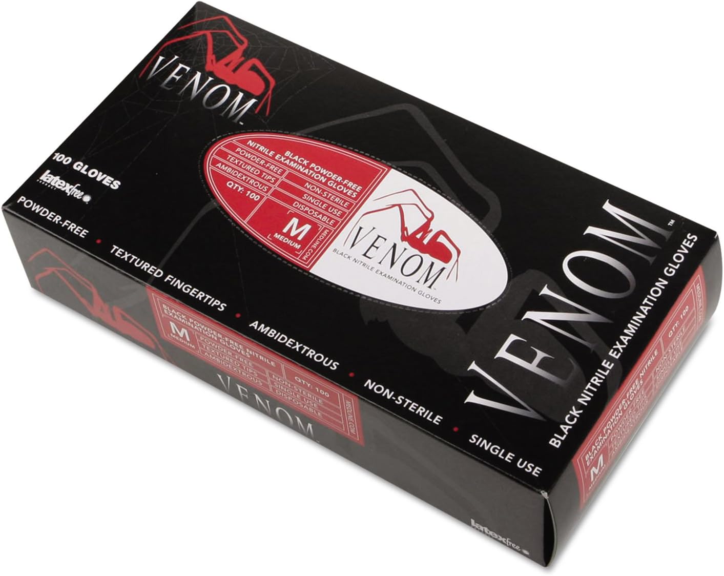 Medline Large Protective Gloves, Black, Powder-Free, 100/Box