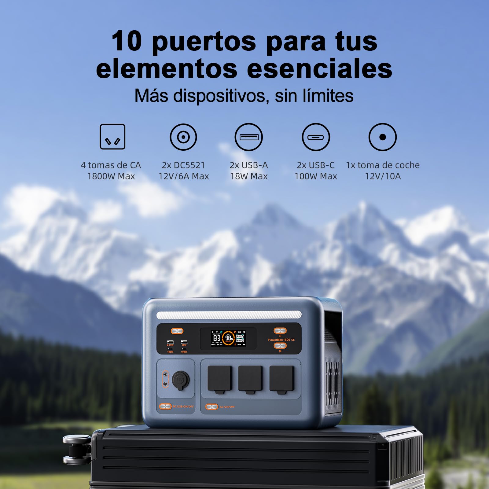 OSCAL PowerMax 1800SE Estación de Energía Portátil, 1024Wh LiFePO4, 1800W CA (3600W pico), USB-C 100W, USV 8ms. Ideal para camping, caravanas y hogar