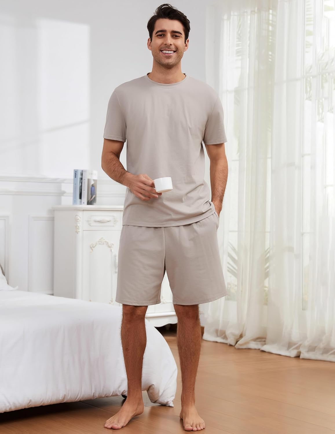 Andeip Mens Pajamas Set 3 Pieces Comfy Lounge Pj Loose Fit Sleepwear Crewneck Top Loungewear Pajama with Pockets