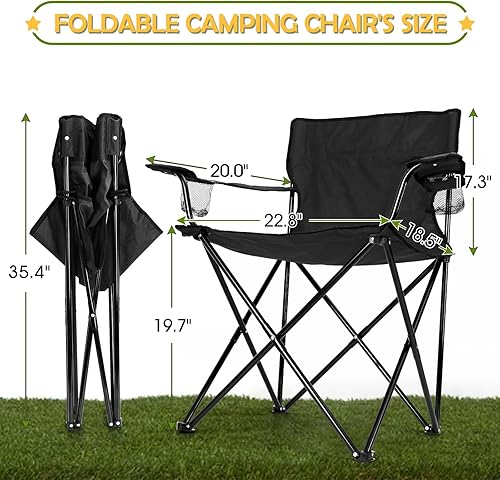 Miniatura 2 de HaSteeL Juego de 3 sillas plegables de campamento, sillas de campamento plegables negras y mesa gris, silla de césped grande portátil para adultos,