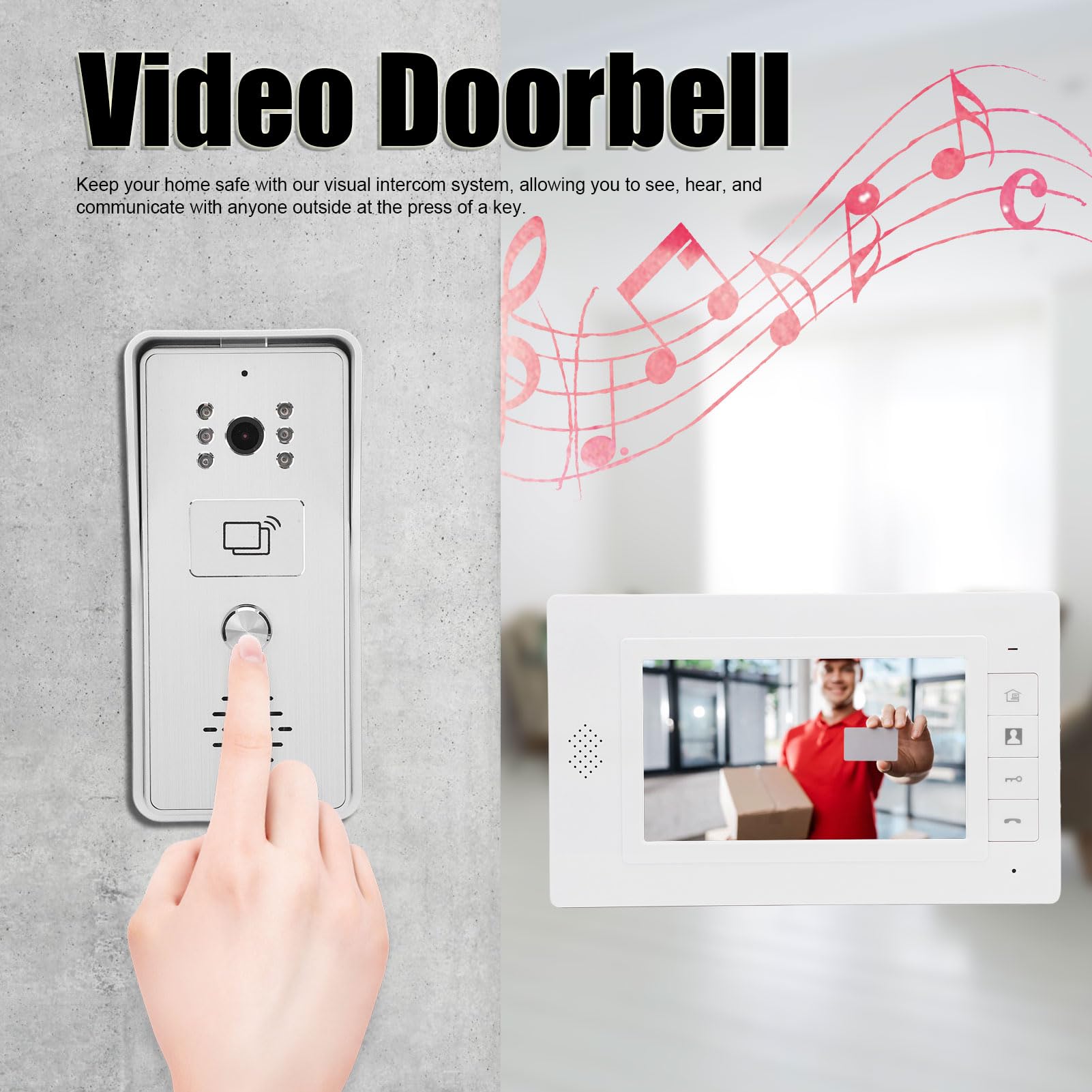 di Videocitofono, Kit Videocitofono Cablato con Monitor da 7 Pollici, di Videocitofono per Campanello Video Esterno per Interni per Villa, Appartamento, Ufficio, Casa (Spina
