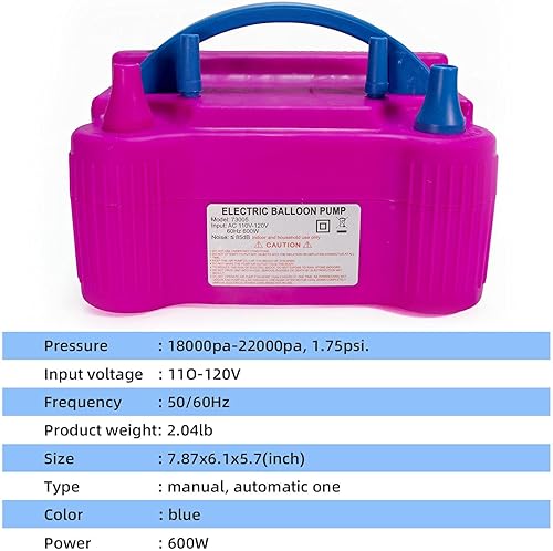 Miniatura 3 de XBllcyiv Bomba de globo eléctrica portátildecoración de inflador eléctrico de globos, 110 V.600 W para fiesta, regalo, celebración de boda,
