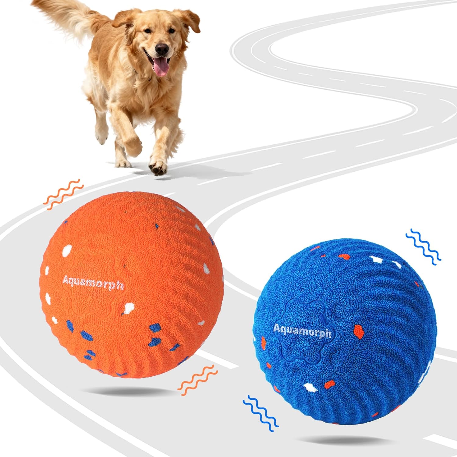 2 Pack Interactive Dog Balls - Auto Moving Bouncing Vibrating Washable Dog Toys for Large Medium Dogs, Type-C Rechargeable, Blue and Orange, Ripple Pattern