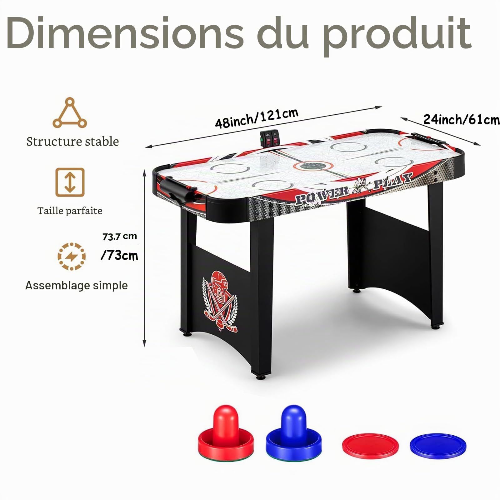 Table de Hockey sur air : Table de Hockey électrique d'intérieur avec Tableau d'affichage numérique, kit de Jeu Comprenant 2 palets et 2 poussoirs