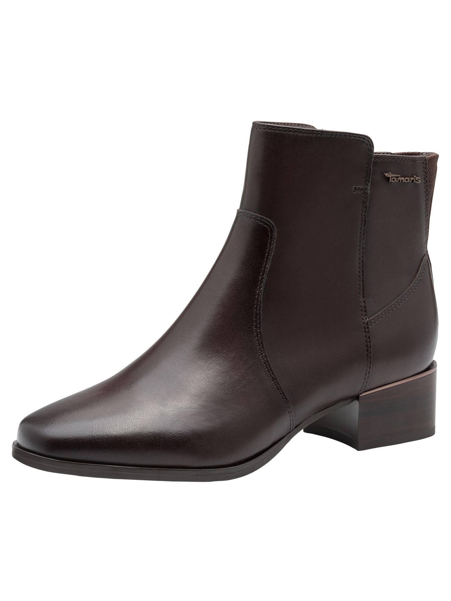 Tamaris Comfort Women’s Leather Ankle Boots Low Heel, Espresso, 7,5 UK