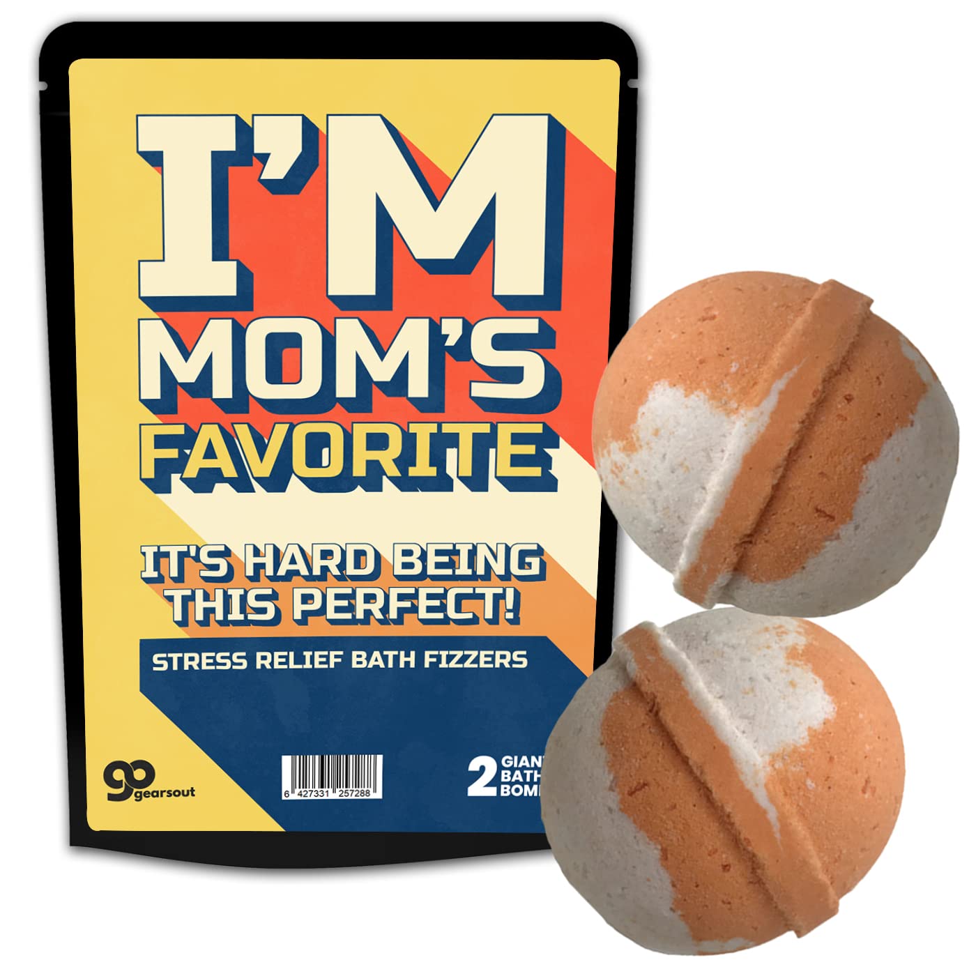 I’m Mom’s Favorite Stress Relief Bath Fizzers Bath Bombs – 2 Giant Orange Sorbet Bath Set Gift for Sister Brother Handmade Christmas Stocking Stuffers for Adult Children