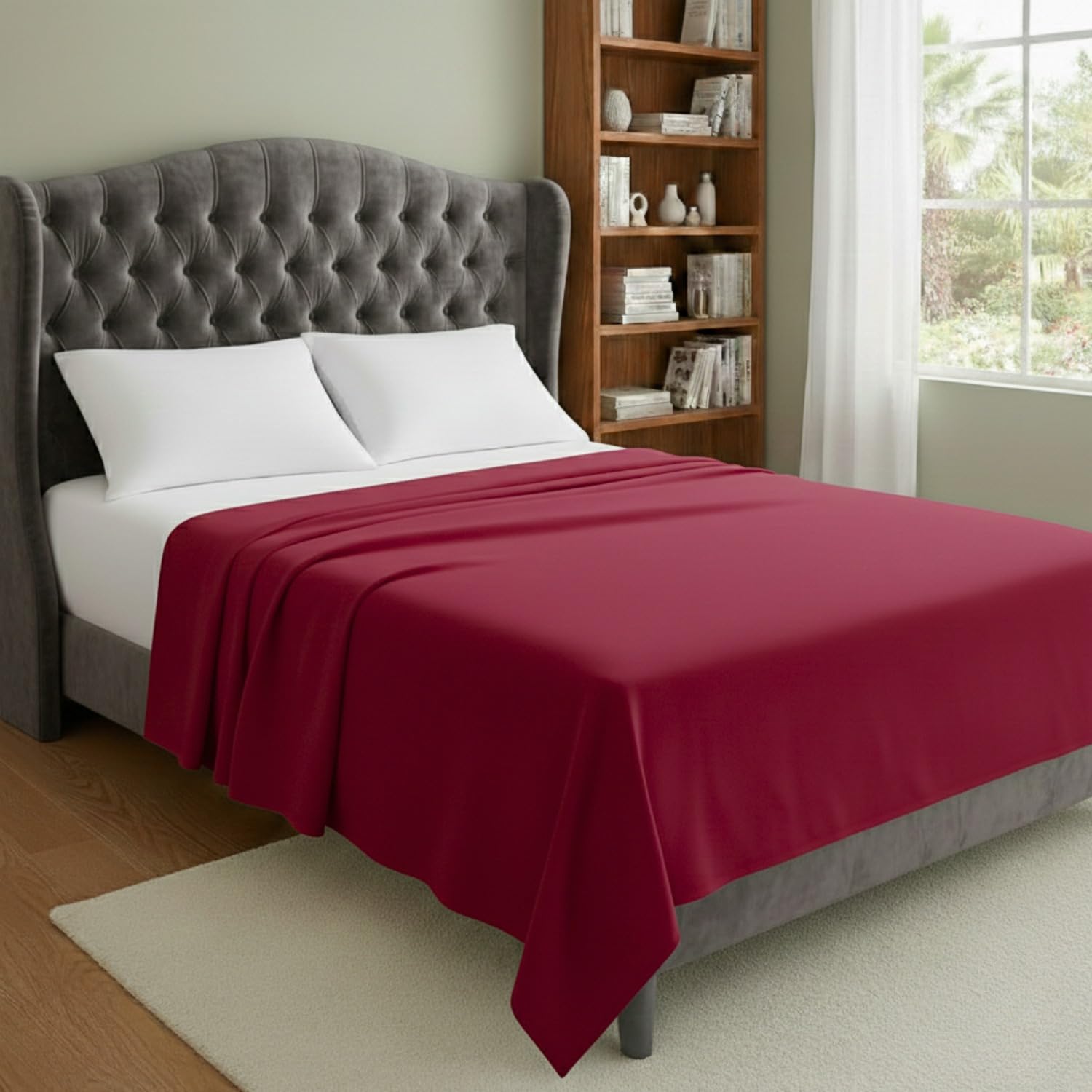 Flat Sheet Soft Polyester Microfibre – Breathable Non-Iron Top Sheet – Wrinkle-Resistant, Hypoallergenic & Easy-Care Bed Sheet – Single to Super King (Red, Super King)