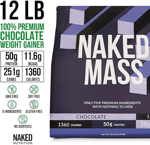 Miniatura 33 de NAKED Masa de mantequilla de maní de chocolate, 1,280 calorías, 1.76 oz de proteína, nada artificial. Polvo de proteína para ganar peso totalmente