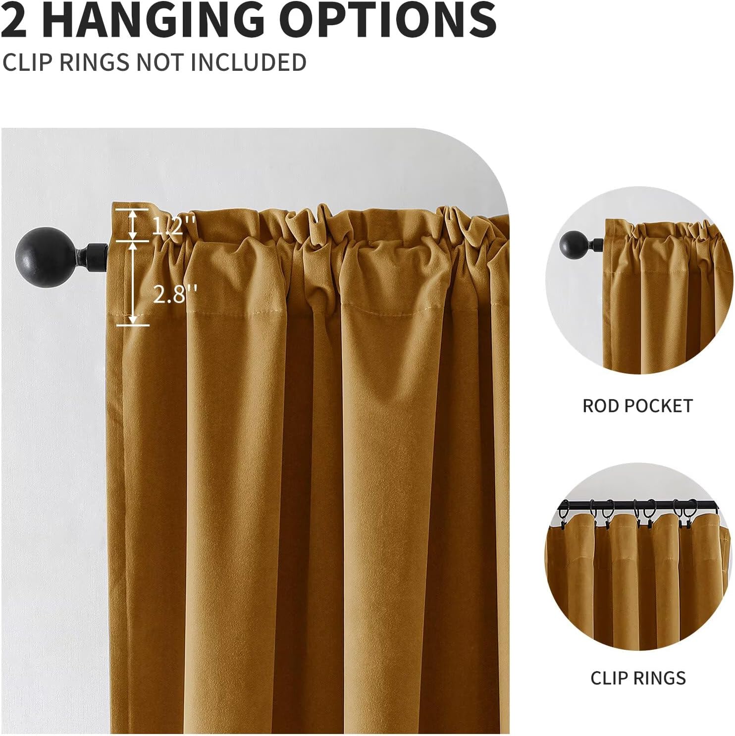 CUCRAF Gold Brown Velvet Curtains 90 inches Long, Soft Room Darkening Rod Pocket Privacy Curtain, Thermal Insulated Noise Reduction Window Drapes for Living Room Bedroom (52 x 90 Inch, 2 Panels)