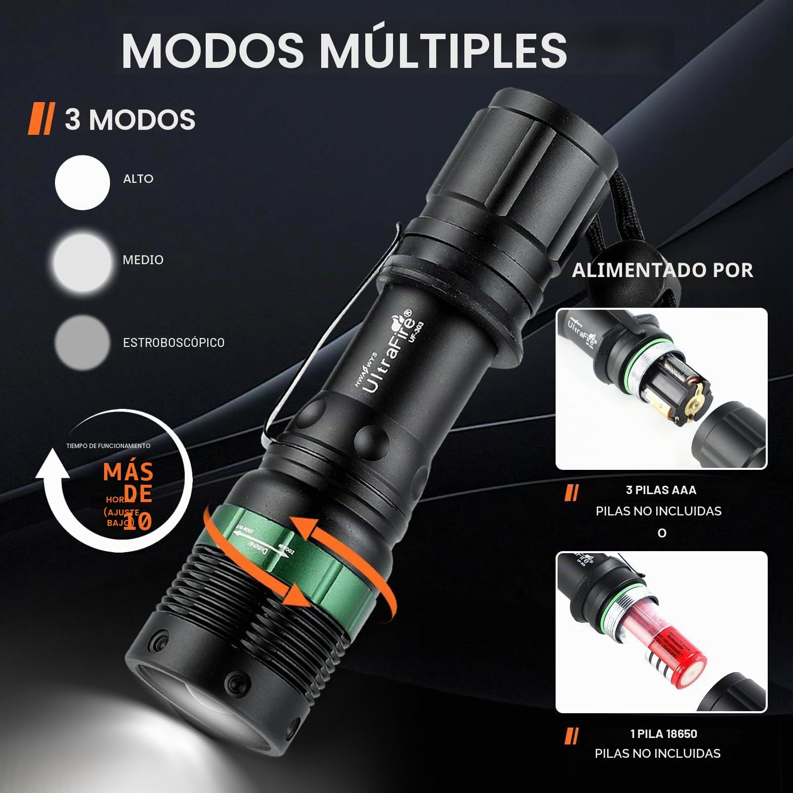 ULTRAFIRE Linterna LED de varita de tráfico de 11 pulgadas con funda para cinturón, linterna de varita de señal de control de tráfico, 250 lúmenes con modo estroboscópico rojo, para estacionamiento