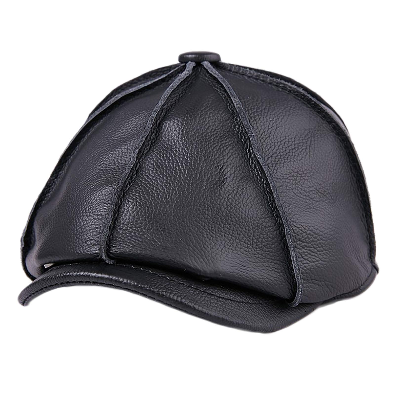 Cappelli Invernali, Berretto da Uomo in Pelle, Berretto da Baseball in Pelle di Mucca, Berretto Piatto, Cappello da Golf Vintage Invernale(Black-59-60cm)