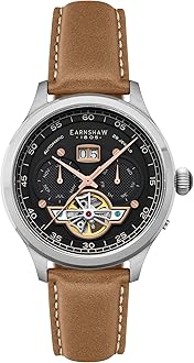 – Men's 43mm Baron Grand Date Calendar Open Heart Automatic Watch with Leather Strap ES-8187