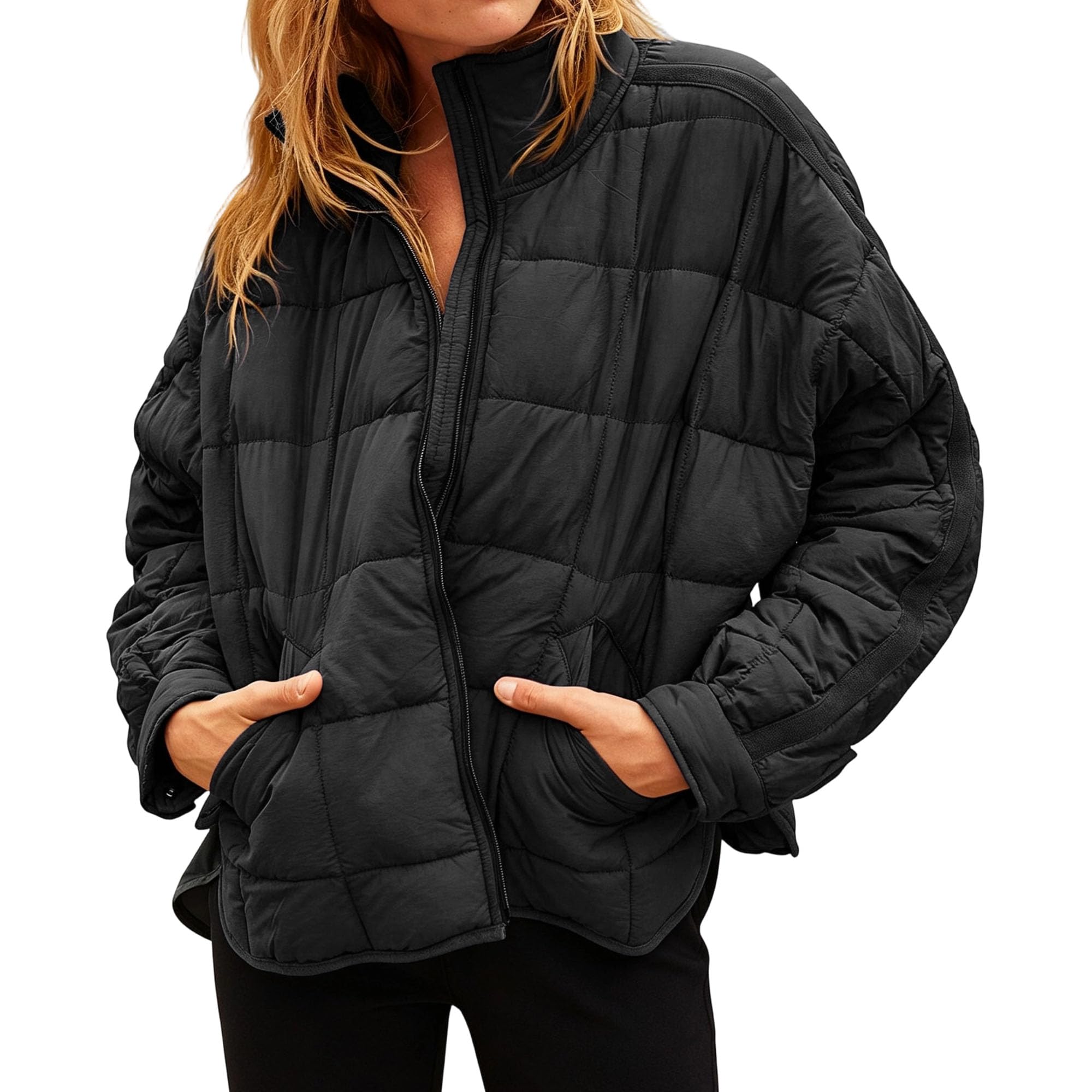 Piumino da donna caldo con zip intera, trapuntato, casual, colletto alla
