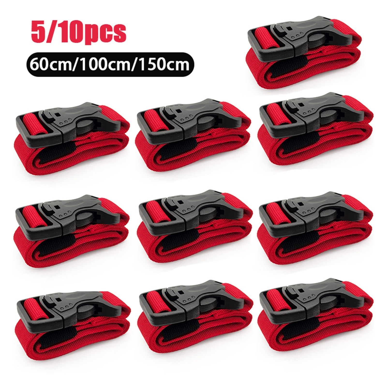 Zurrgurt, 5/10 STÜCKE Tragbare Frachtverzurrgurte Gepäckgurte Schnellverschlussschnalle 60/100/150 cm Gepäck Sicherer Gurt for Camping Wandern(10pcs 150cm)