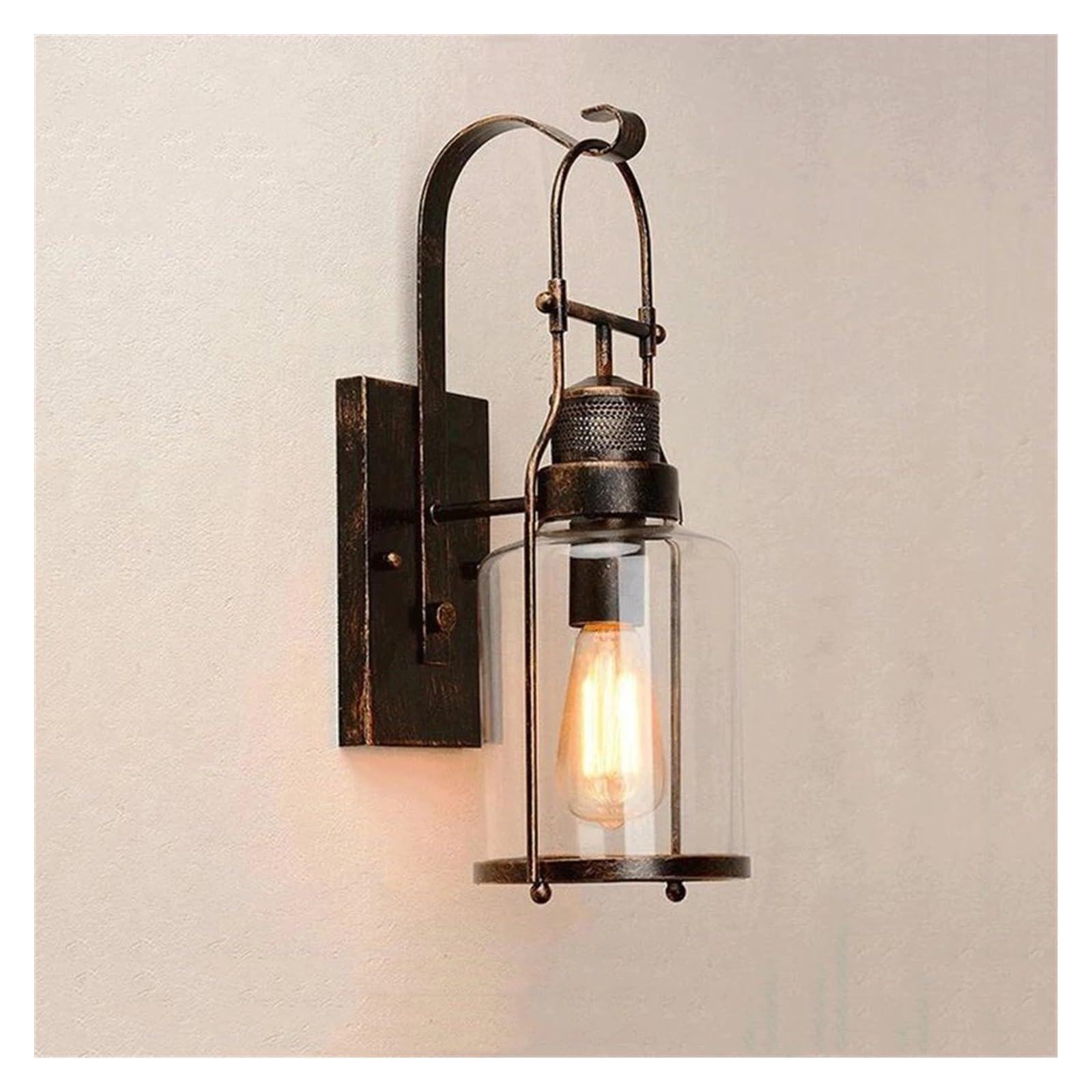 Retro Iron Garden Yard Wall Lamp Outdoor Light Bedroom Aisle Restaurant Lamp Cafe Light Glass Sconce
