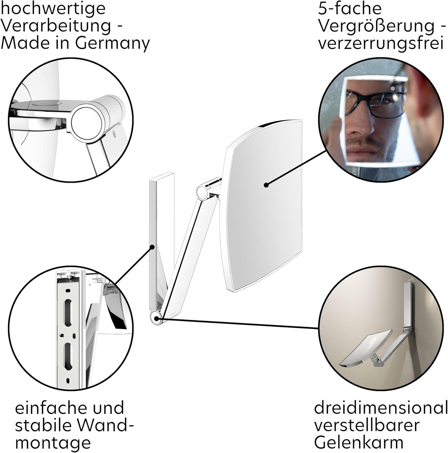 Keuco 17613010000 Wall Mounted Cosmetic Mirror, Silver