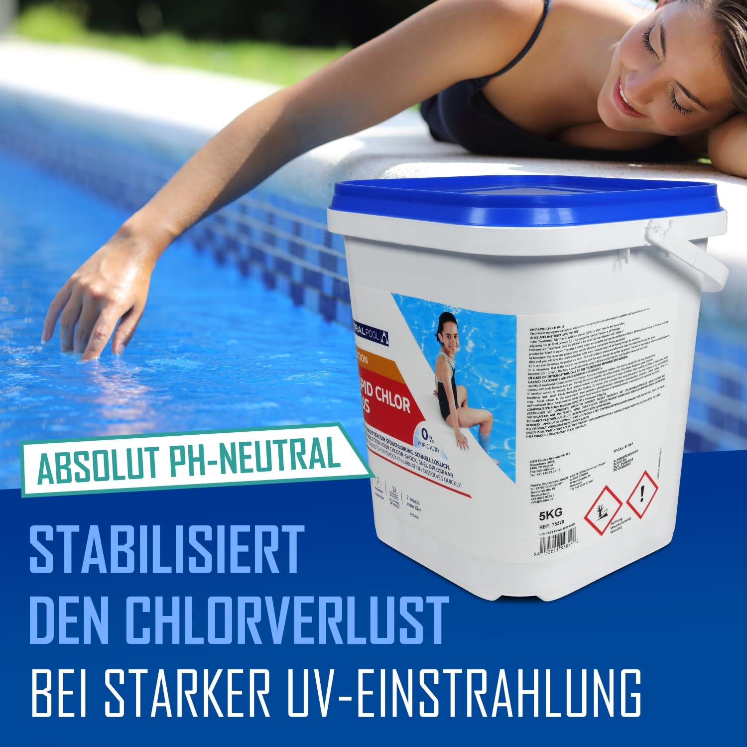 Astral Pool Rapid Chlor Plus 5 Kg Schnelllöslicher Chlor-Fixtab 30g zur Stoßchlorung Schockbehandlung Basisbehandlung Schnelldesinfektion