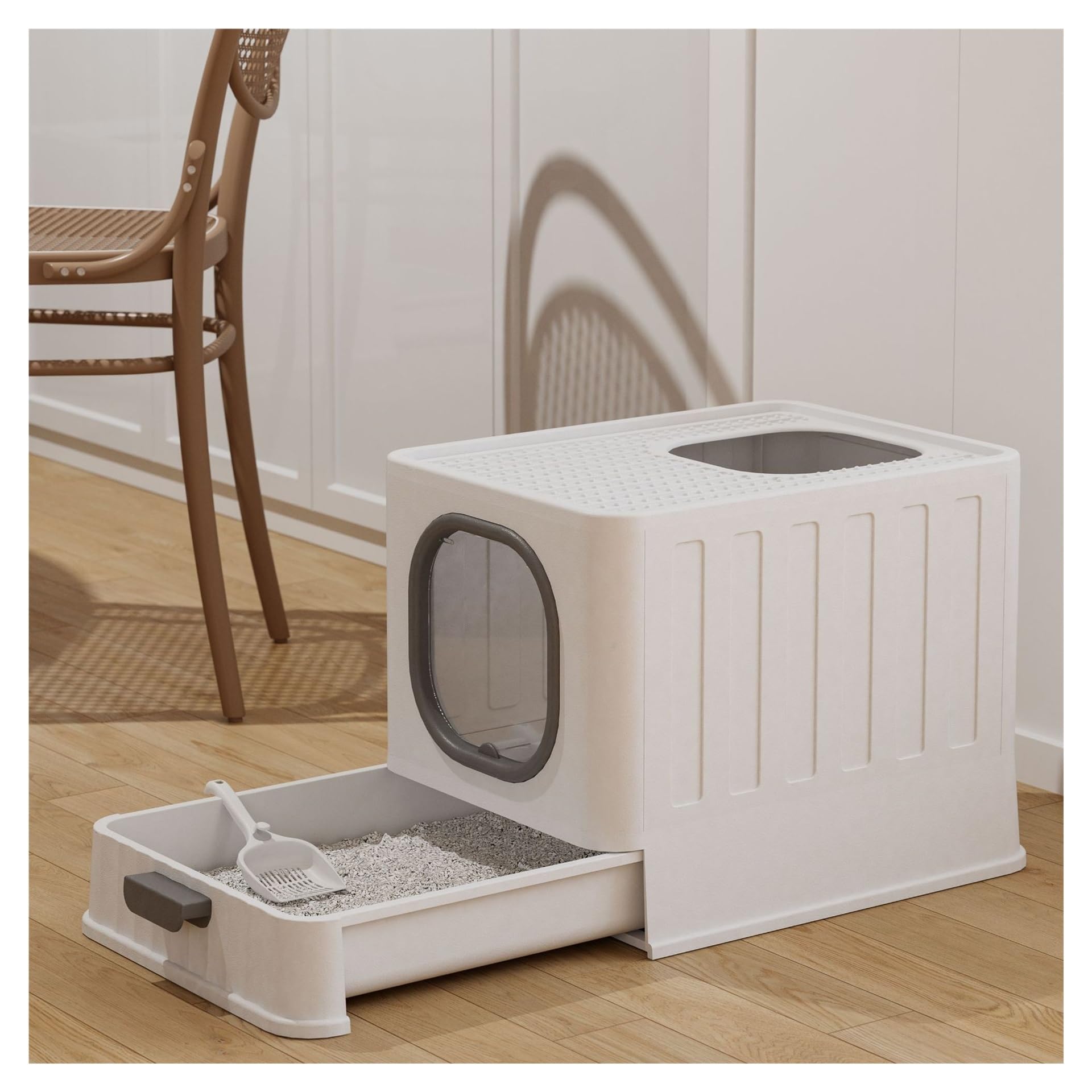 Caja de Arena for Gatos Cerrada con diseño de Tapa y cajón, Entrada Frontal, Salida Superior, Bandeja de Arena for Gatos, fácil Limpieza(Grey)