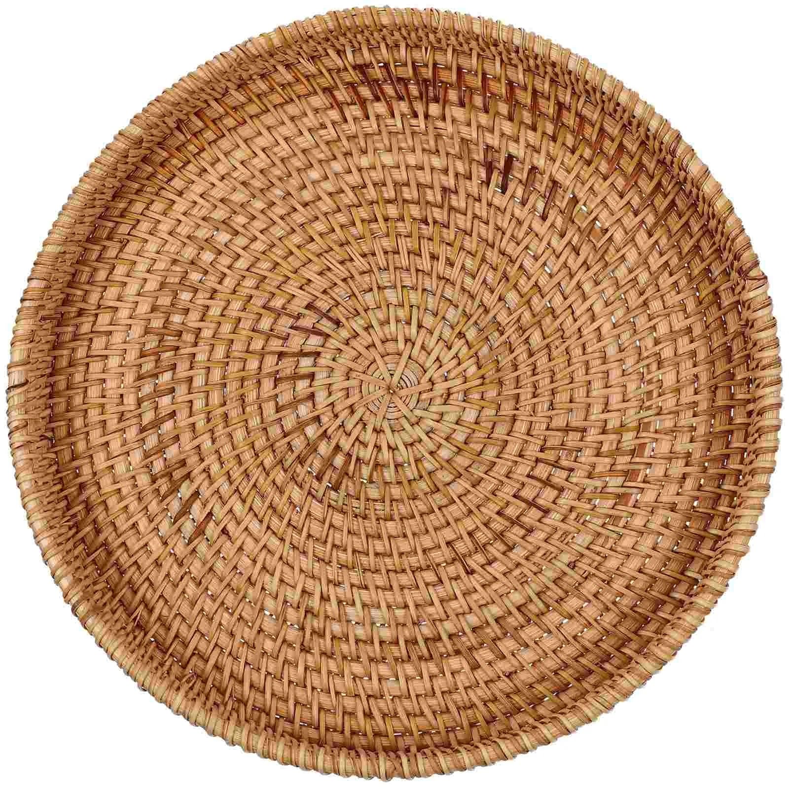 Large Size Handwoven Rattan Storage Basket Wicker Tray For Snack Multi Function Baskets Home for Home(22x22x3cm)