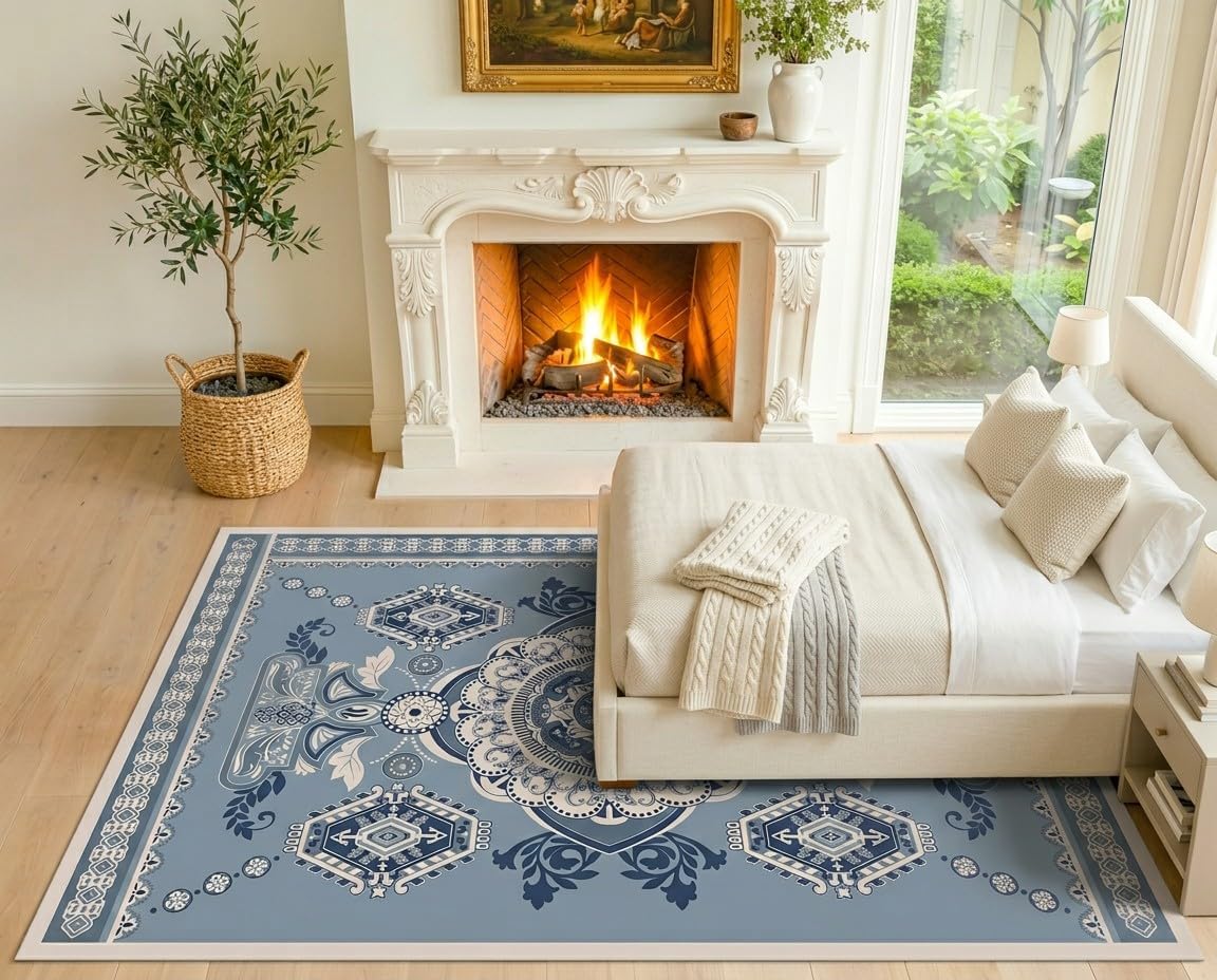 Legacy Celestial Blue Ice Elegance Area Rug, 5×8 ft – Soft 100% Polyester Modern Abstract Carpet, Non‑Slip, Fade‑Resistant for Living Room & Bedroom