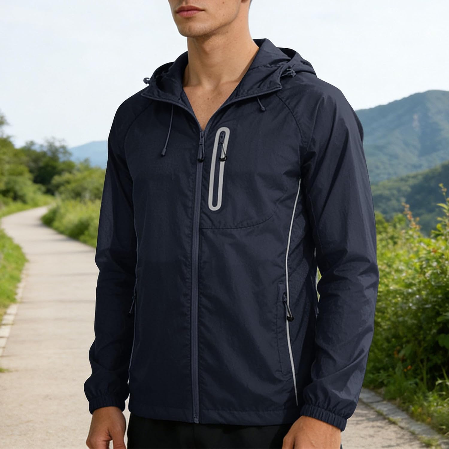 Men's Jacket UPF 50+ Sun Protection Hoodie Full Zip Up Long Sleeve Cooling Coats Breathable Workout Hood Jackets