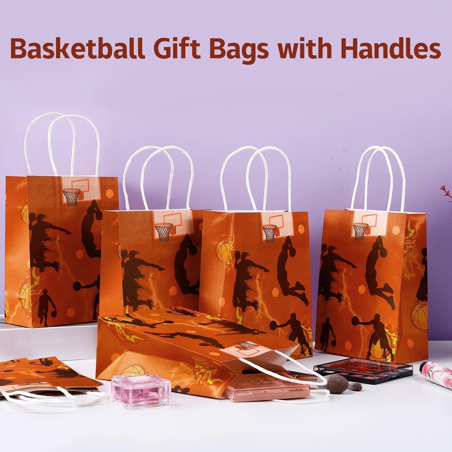 IJRPLM 24 Pcs Basketball Goodie Bags, Gift Bag with Handles, Candy Treat Snack Paper Bag, Basketball Party Favor Bags for Birthday Party Supplies Sports Parties Decoration, Style 1 - Image 5