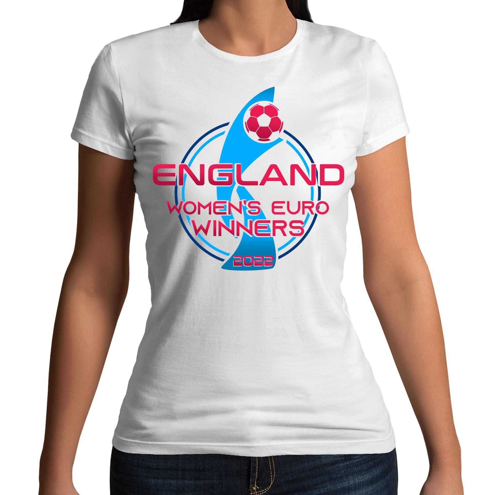 England Lionesses Womens Euro 2022 Winners Souvenir Football Supporter Mens T-Shirt White (2XL)