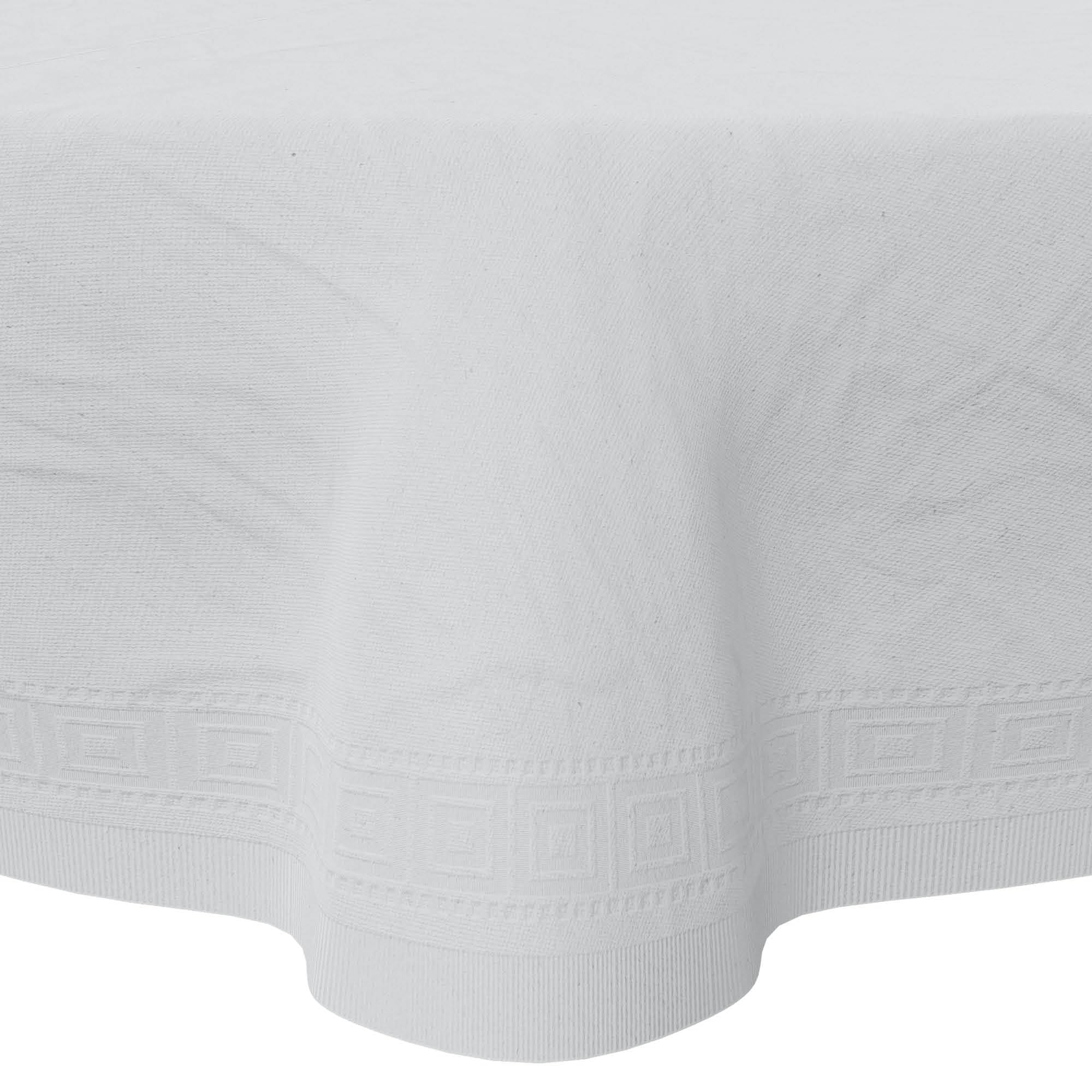 HOUZZKINGZ USA Manteles de papel para mesas redondas, 82 pulgadas, paquete de 10 unidades, manteles desechables de papel blanco y plástico