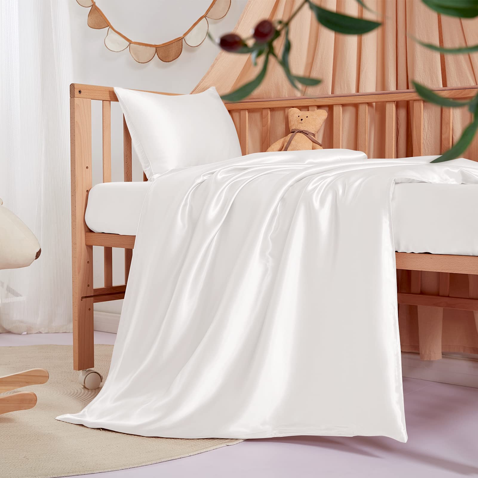 THXSILK Pure Silk Duvet Cover, Organic Crib Bedding-Ultra Soft, Smooth, 100% Top Grade Mulberry Silk (White, 35