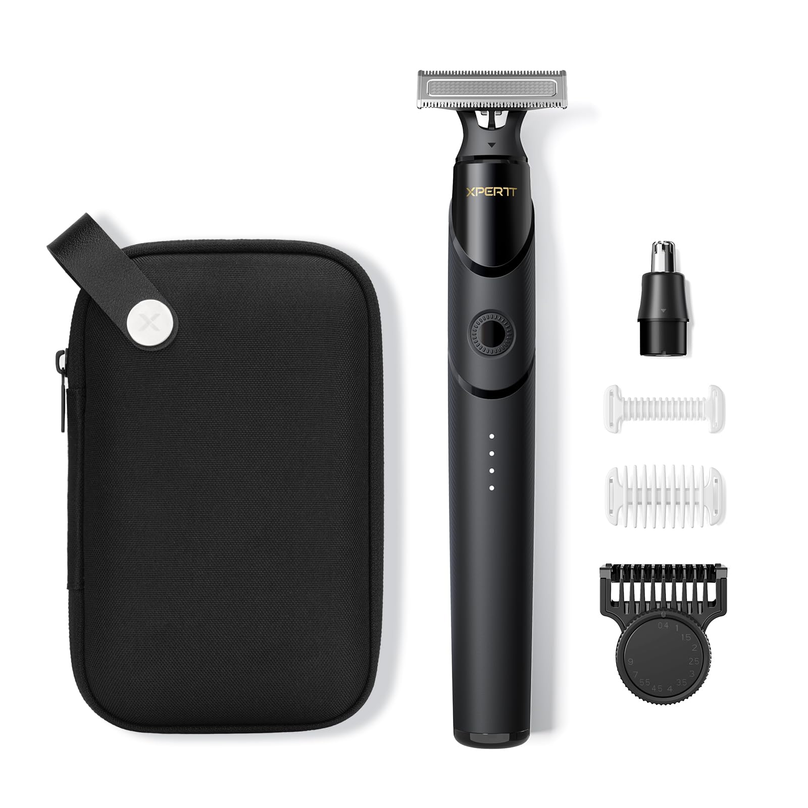 Xpert T Magnetico Rasoio Barba & Corpo All-in-One, Testina Tagliapeli Naso, Pettini Regolabili 12 in 1, Rasoio Elettrico Uomo & Donna per Viso Corpo, Ricaricabile Rapido Tipo-C (Xpert T-Pack)