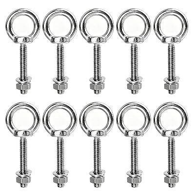10 Pack M8 x 50mm Threaded Eyebolts with Nuts Washers,Stainless Steel Marine Grade Shoulder Eye Bolt,Eyebolts for DIY, Furniture,Swing, and Outdoor Use (M8 x 50mm)