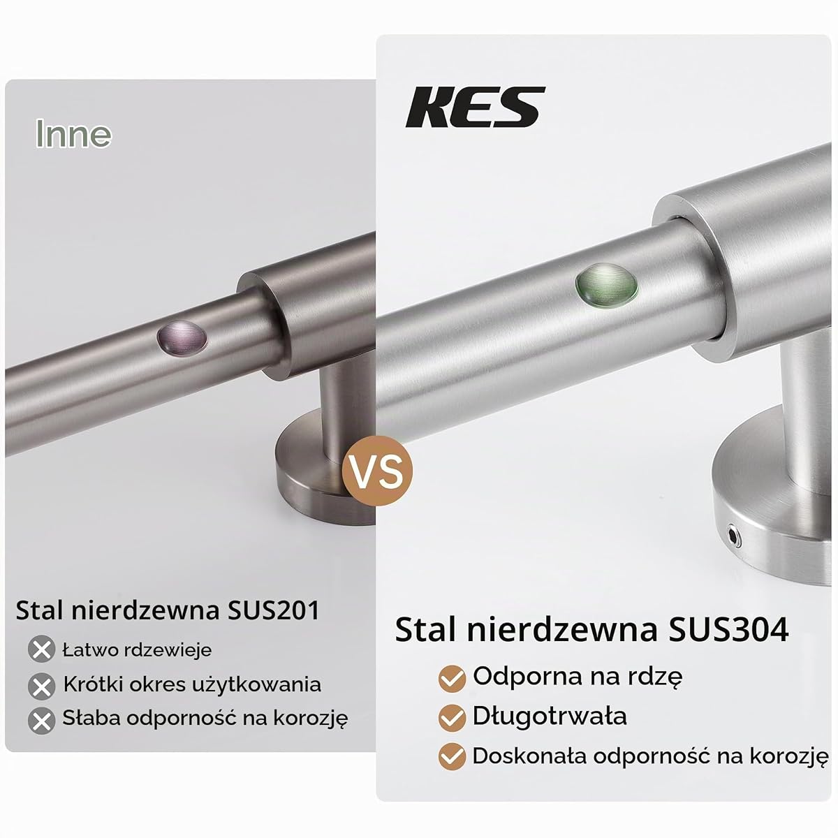 KES Drążek prysznicowy ze stali nierdzewnej 18/8, drążek ścienny do prysznica z uchwytem na słuchawkę prysznicową, uchwyt 122 cm, długość szczotkowana, F209S122-BS