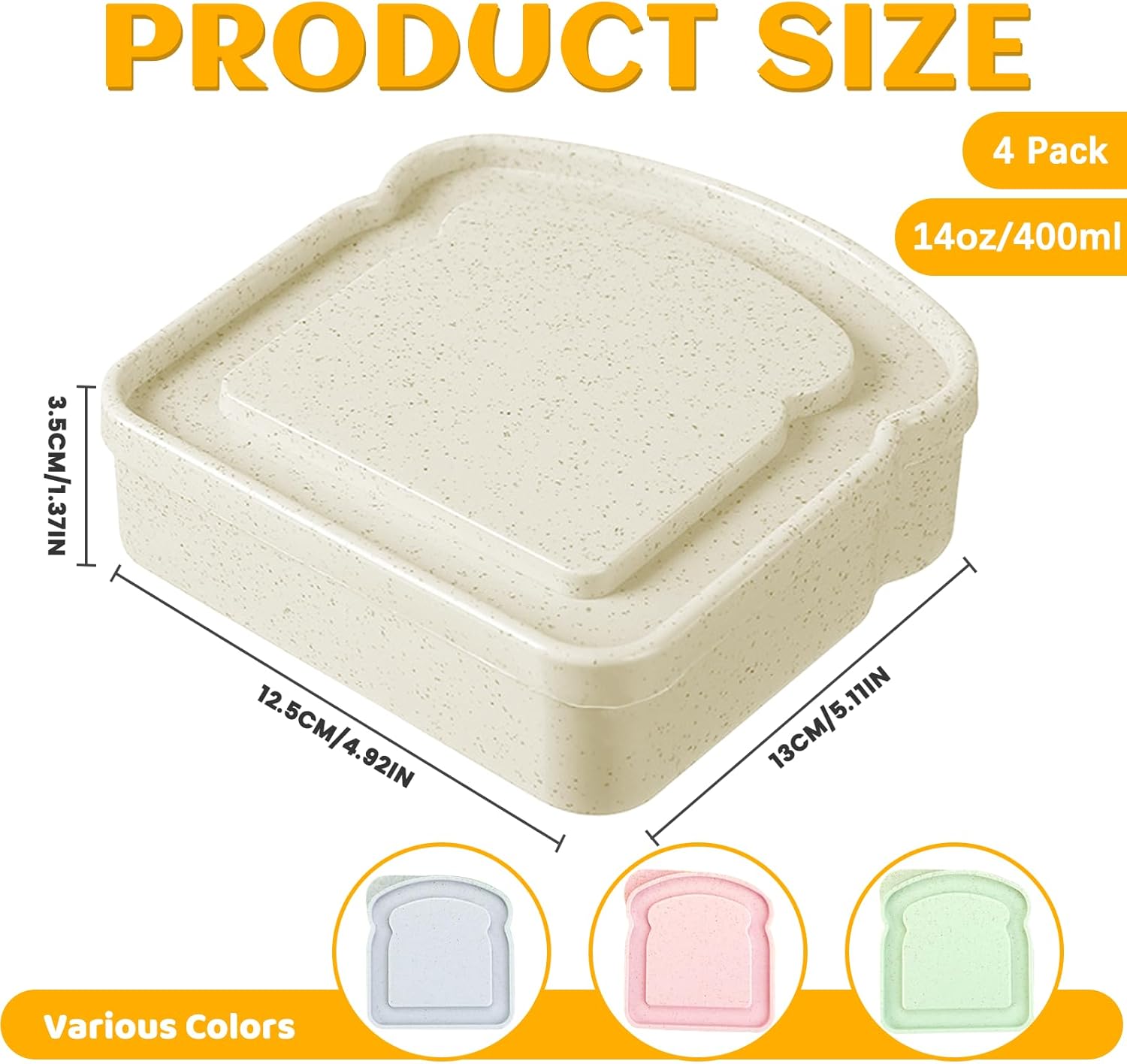 4 Pack Sandwich Containers for Lunch Boxes, Reusable Sandwich Holder Bread Container, Plastic Toast-Shaped Food Storage Box with Lid for Fruits, Snacks, BPA-Free, Microwave and Dishwasher Safe - Image 2