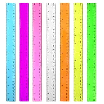 Color Transparent Ruler Plastic Rulers Ruler 12 inch Kids Ruler for School.
