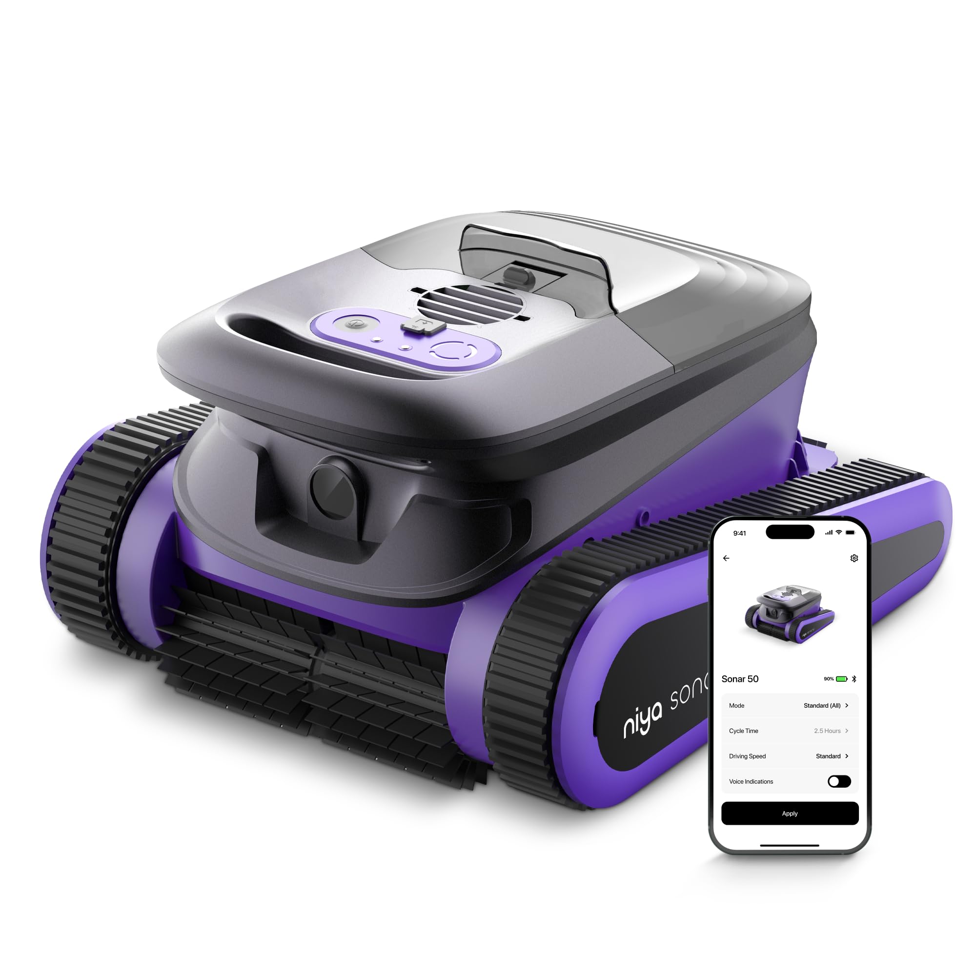Niya Sonar 50 Limpiafondos Piscina de la Marca Dolphin, Robot sin Cable para Piscinas hasta 12 m, Cepillado Intenso de la Línea de Agua, Control por la App, Filtración Fina, Navegación Inteligente