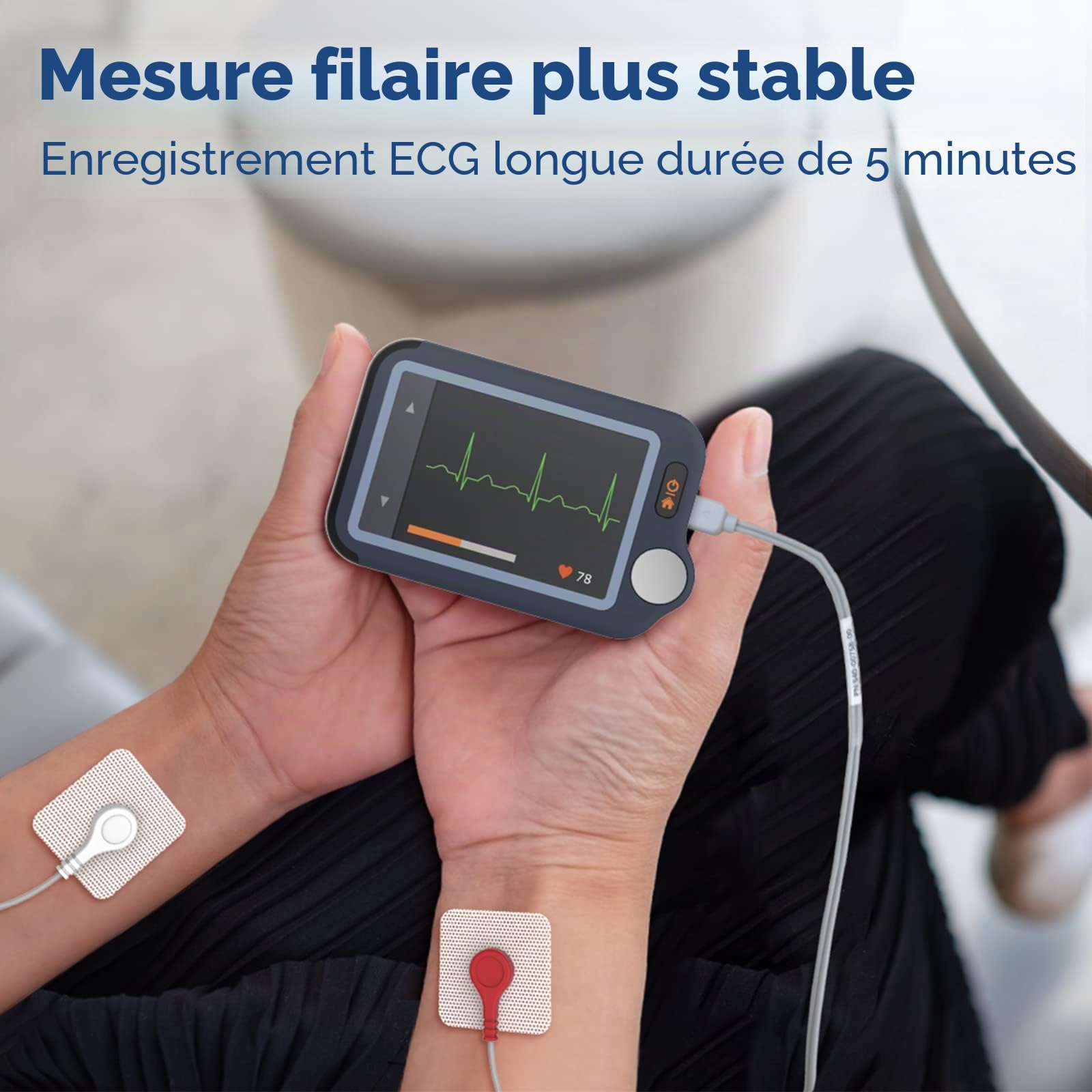 Wellue Pulsebit EX ECG Monitor, appareil ECG Bluetooth avec application iOS et Android, enregistrement 30s / 60s / 5min, fonctionne avec smartphone et PC, traceur de santé cardiaque portable personnel