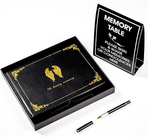 Miniatura 1 de OIAMTO Libro de invitados funerario, tapa dura con memoria amorosa, para servicio conmemorativo, cubierta de cuero dorado en relieve, letrero de